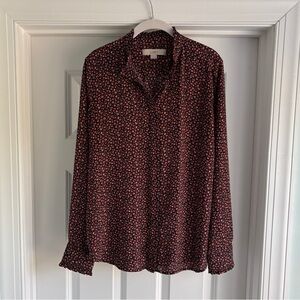 LOFT Women's Black and Red Floral Button Down Shirt
